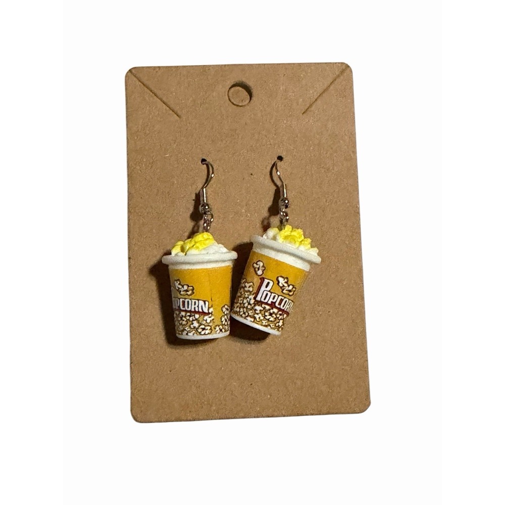 Popcorn Bucket Dangle Earrings Movie Night Novelty Food Jewelry‎ Yellow White
